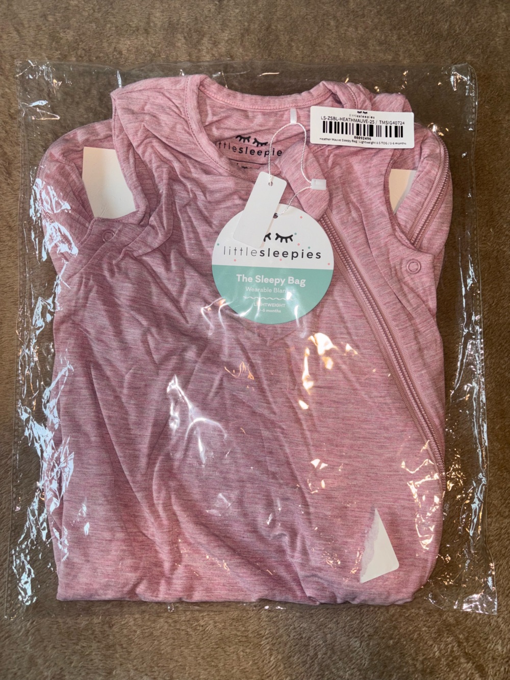 NIB- mauve sleep sack by little sleepies 6-12 months